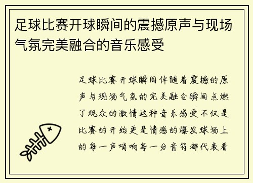 足球比赛开球瞬间的震撼原声与现场气氛完美融合的音乐感受