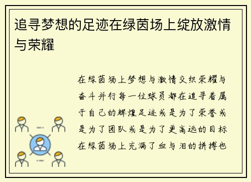 追寻梦想的足迹在绿茵场上绽放激情与荣耀