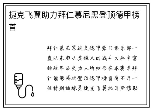 捷克飞翼助力拜仁慕尼黑登顶德甲榜首