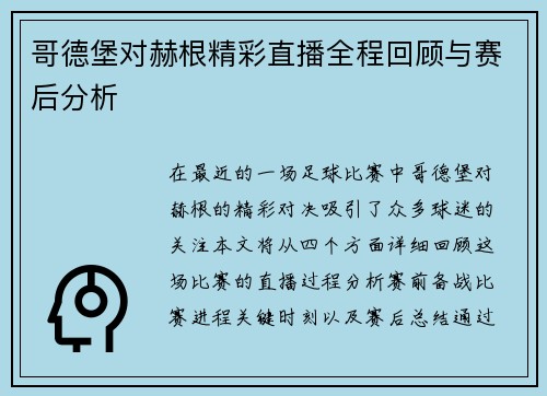 哥德堡对赫根精彩直播全程回顾与赛后分析