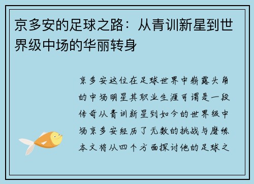 京多安的足球之路：从青训新星到世界级中场的华丽转身