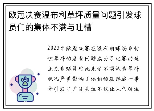欧冠决赛温布利草坪质量问题引发球员们的集体不满与吐槽
