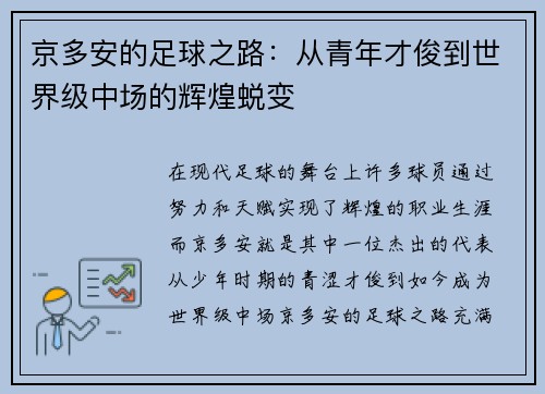 京多安的足球之路：从青年才俊到世界级中场的辉煌蜕变